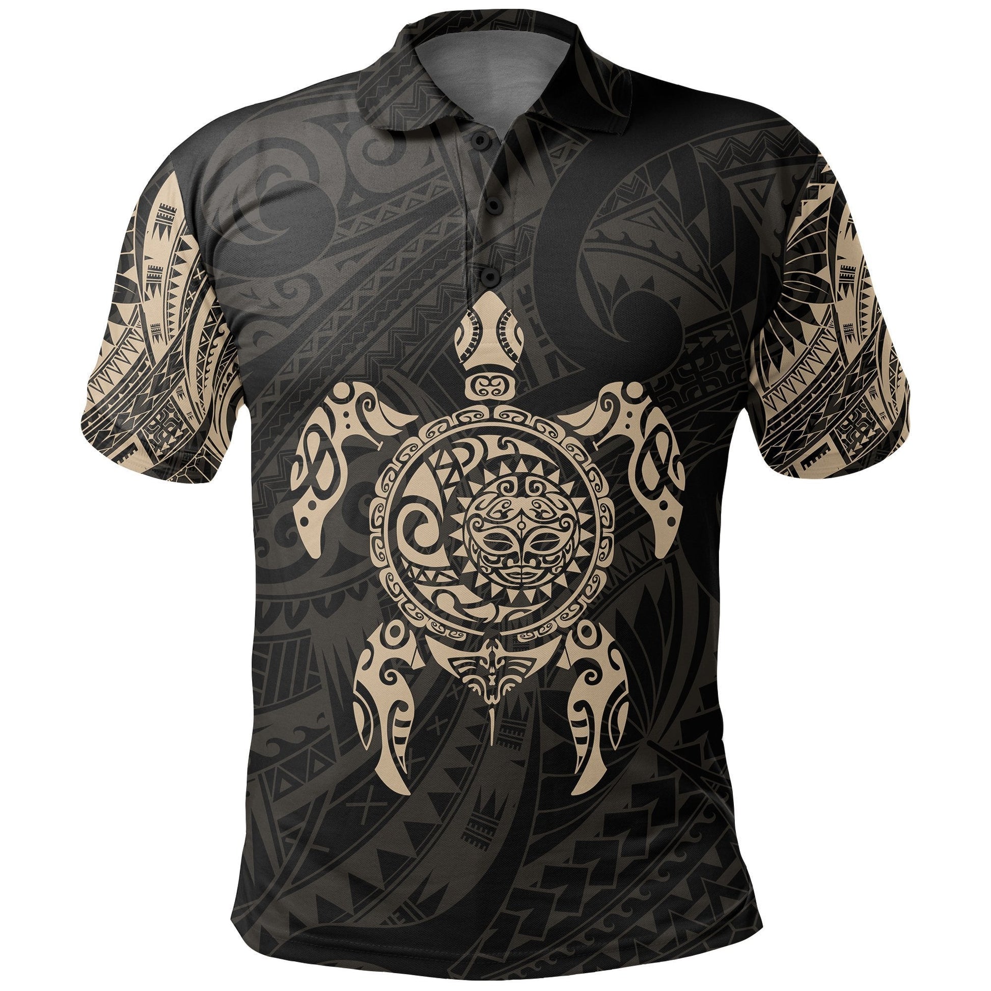 New Zealand Maori Polo, Polynesian Turtle Tattoo Polo Shirt Gold