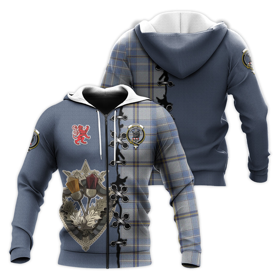 Printivon Tweedie Tartan Hoodie Lion Rampant And Celtic Thistle Style
