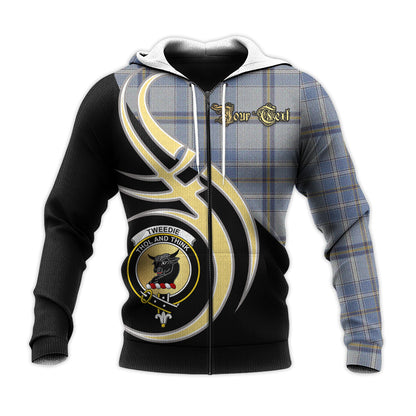 Printivon Tweedie Clan Believe In Me Crest Tartan Knitted Hoodie Custom Your Text
