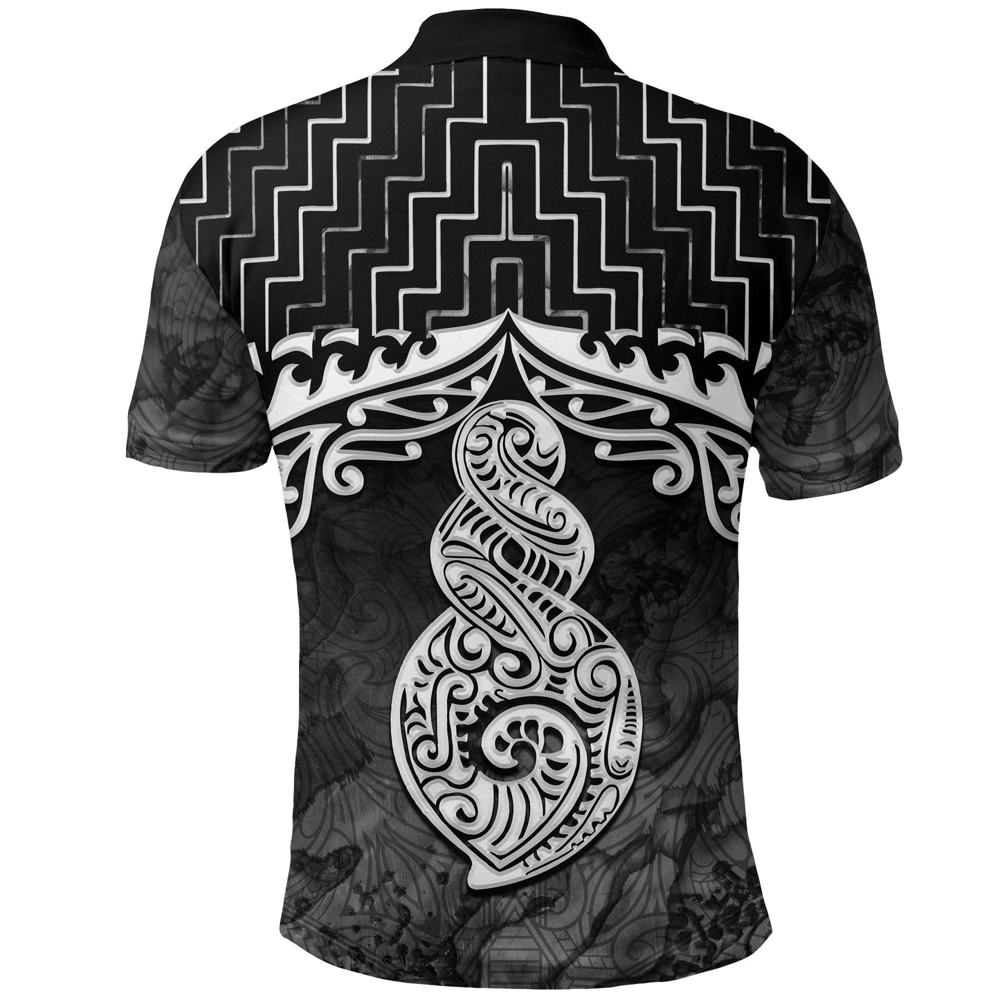 New Zealand Maori Polo Shirt, Poutama Maori Twist Golf Shirt Black