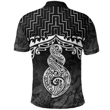 New Zealand Maori Polo Shirt, Poutama Maori Twist Golf Shirt Black