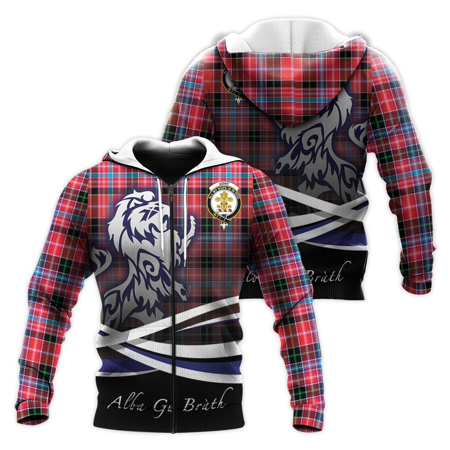Printivon Udny Tartan Scottish Lion Hoodie
