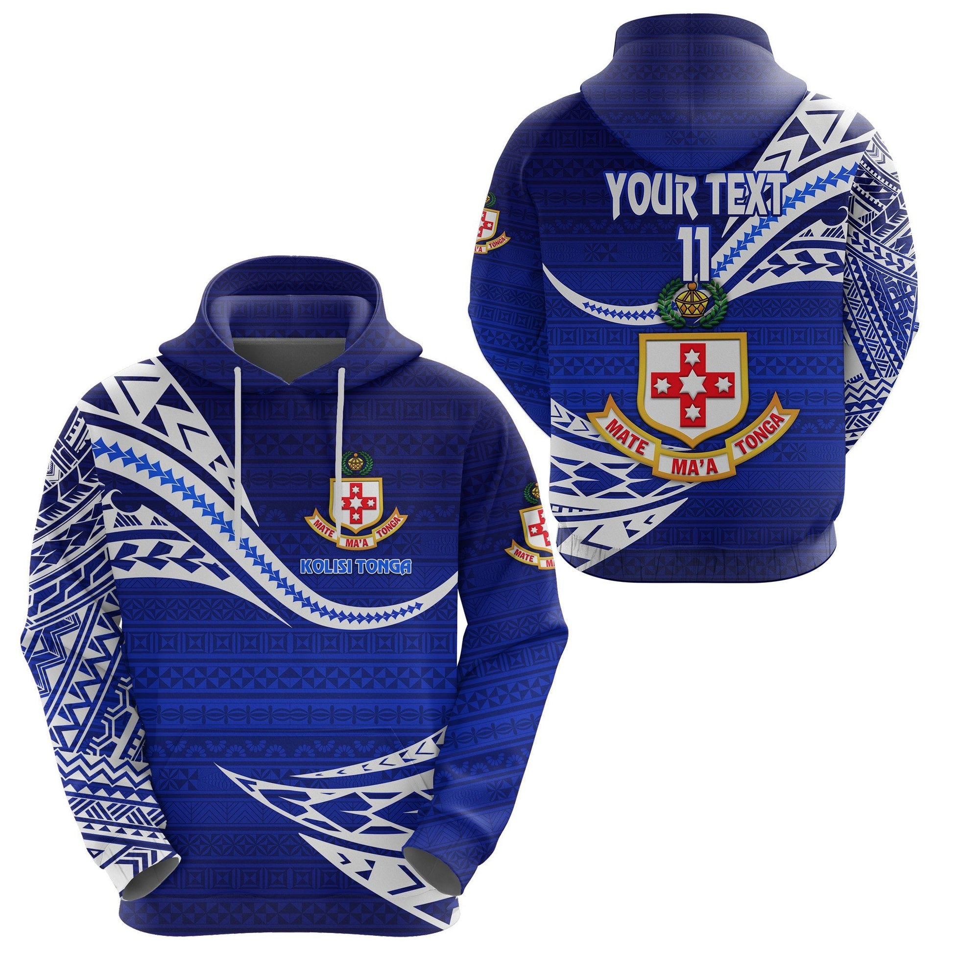 Custom Text Kolisi Tonga Hoodie Mate Ma'a Tonga Unique Version Blue, Custom Text and Number
