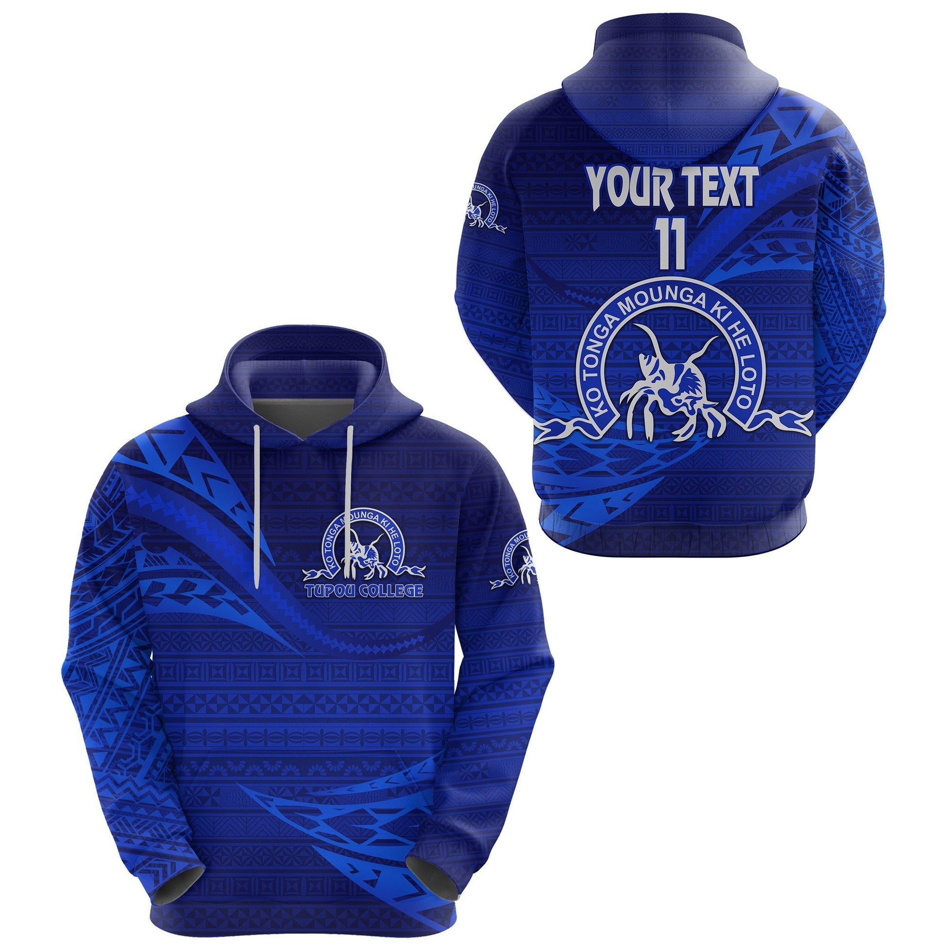 Custom Text Kolisi Ko Tupou College Tonga Hoodie Unique Version Full Blue, Custom Text and Number
