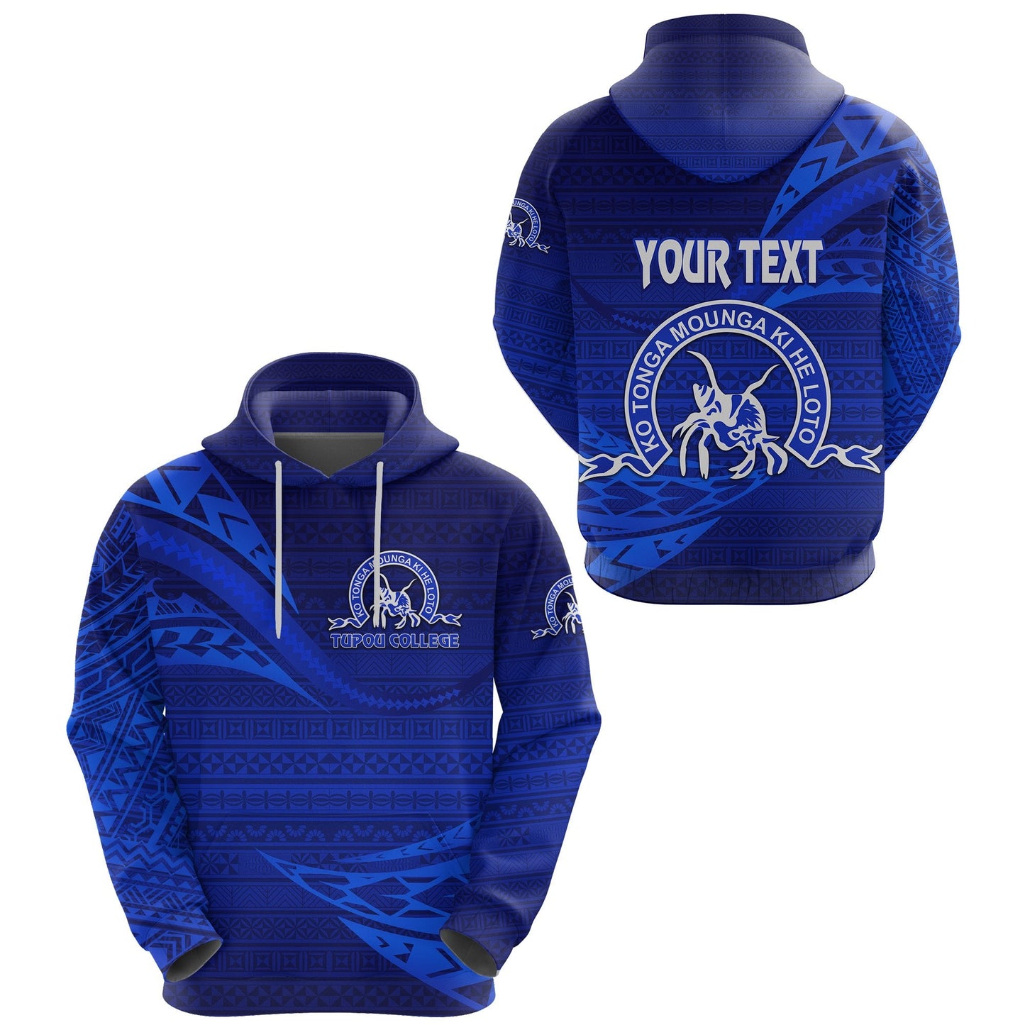 Custom Text Kolisi Ko Tupou College Tonga Hoodie Unique Version Full Blue