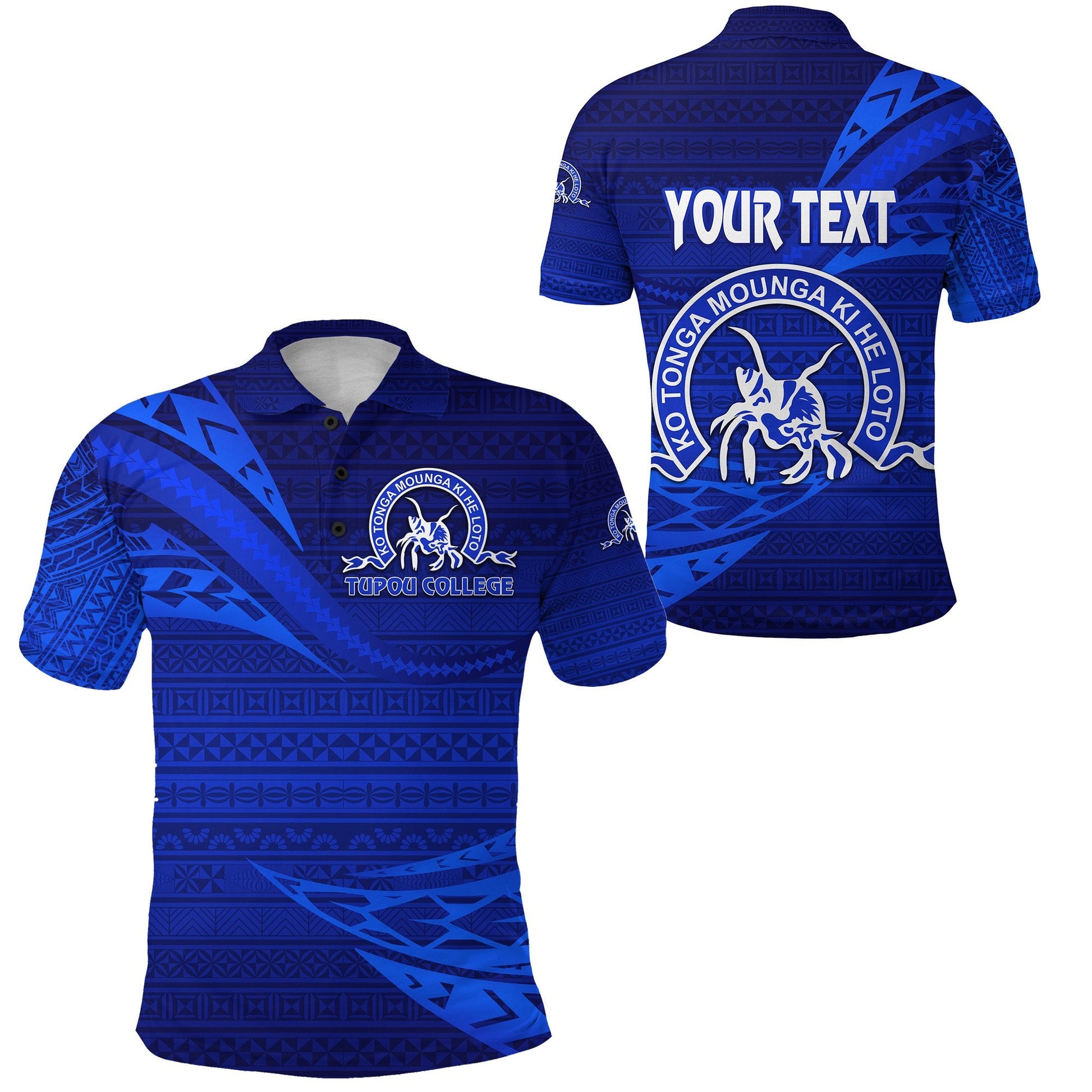 Custom Personalised Kolisi Ko Tupou College Tonga Polo Shirt Unique Version - Full Blue