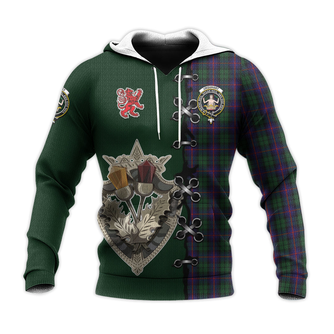 Printivon Urquhart Tartan Hoodie Lion Rampant And Celtic Thistle Style