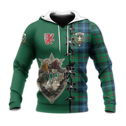Printivon Urquhart Ancient Tartan Hoodie Lion Rampant And Celtic Thistle Style