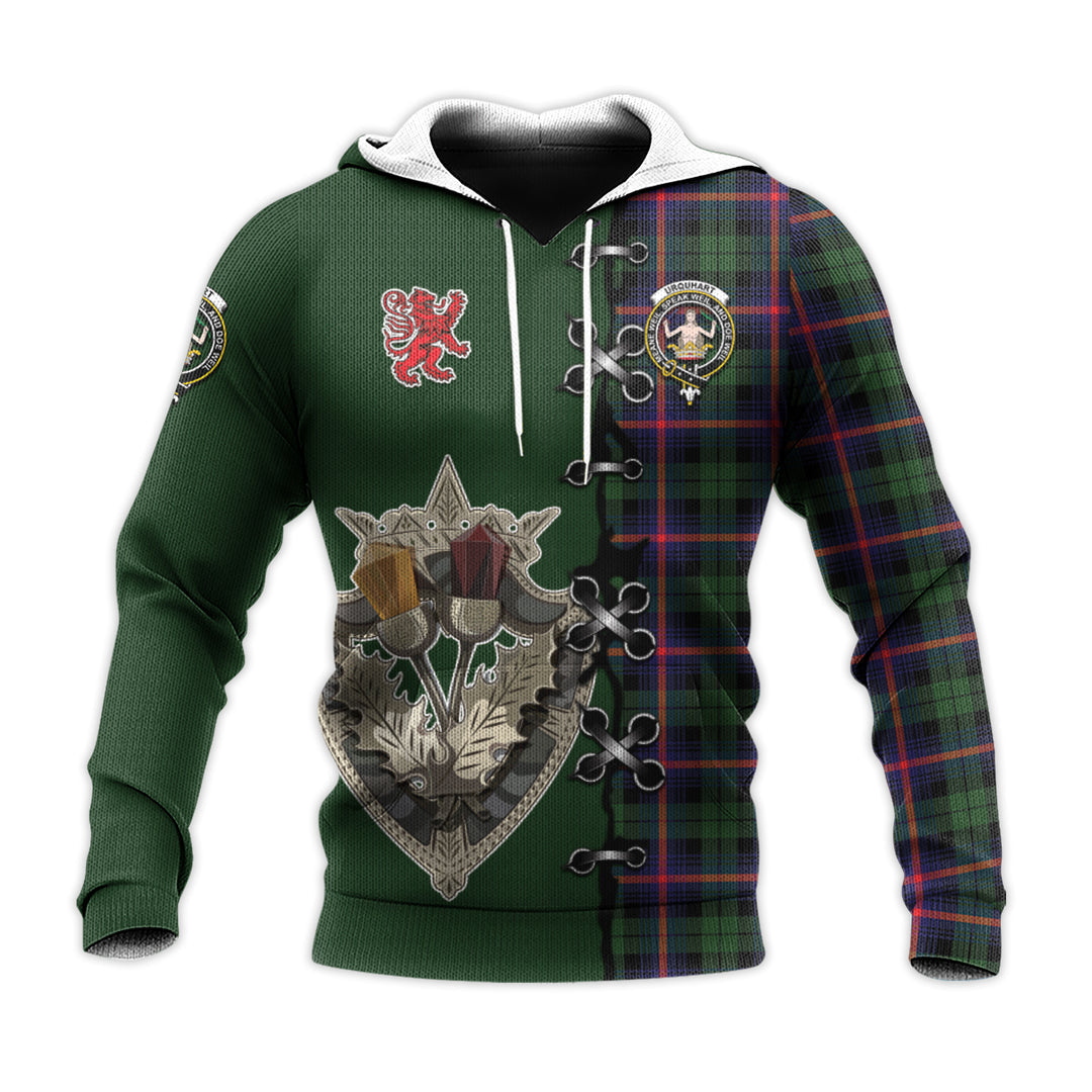 Printivon Urquhart Modern Tartan Hoodie Lion Rampant And Celtic Thistle Style