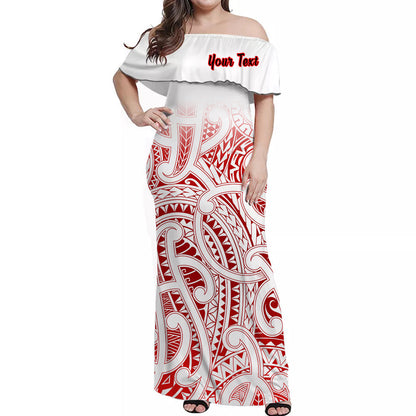 Custom Personalised New Zealand Off Shoulder Long Dress NZ Maori Red