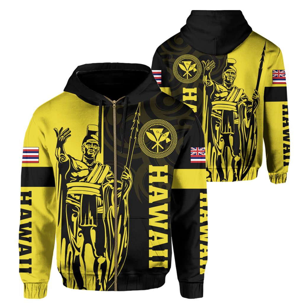 Hawaii King Polynesian Hoodie Zip up Lawla Style Yellow AH