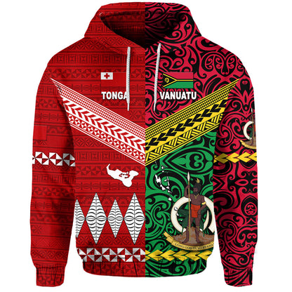Vanuatu And Tonga Hoodie Polynesian Together Bright Red