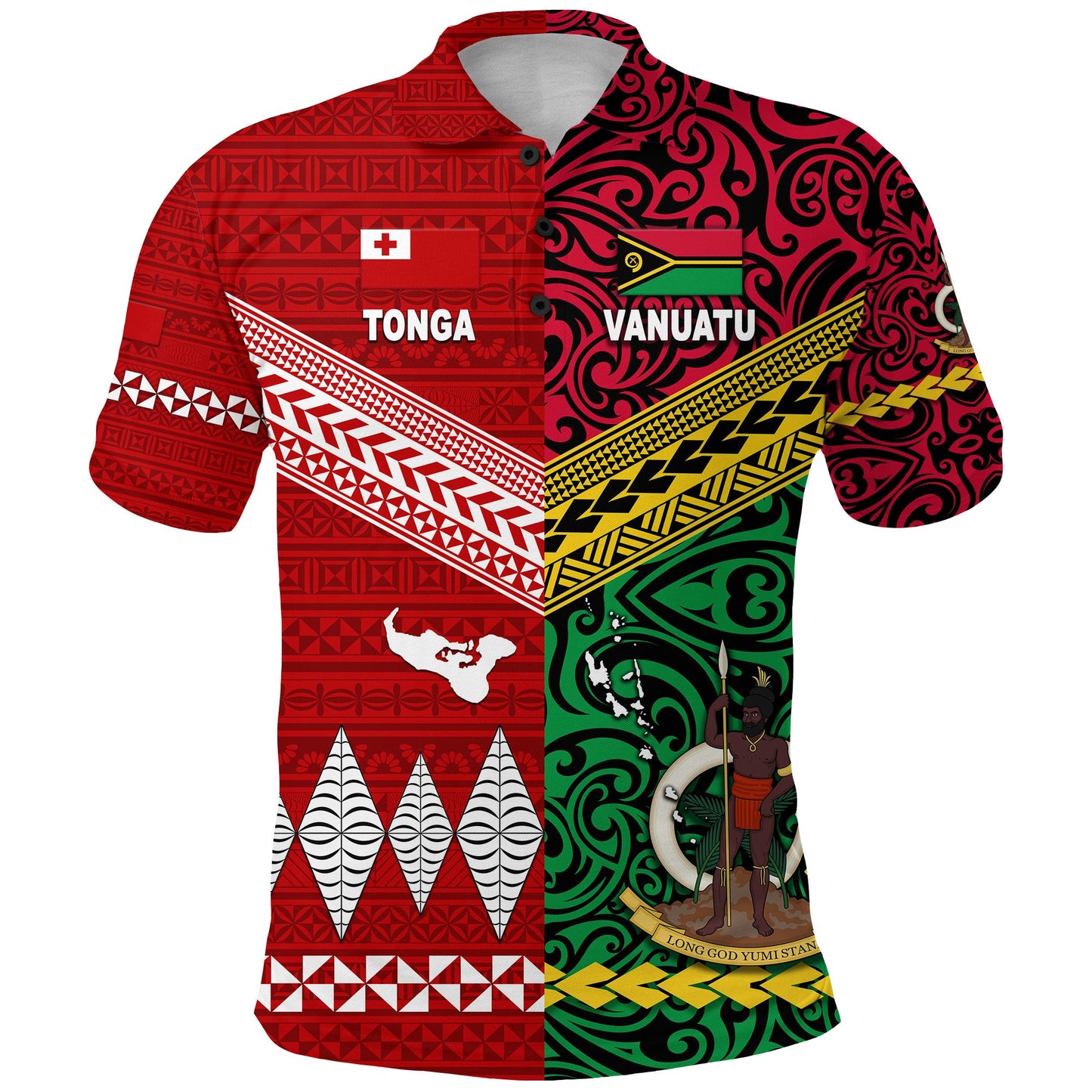 Vanuatu And Tonga Polo Shirt Polynesian Together - Bright Red