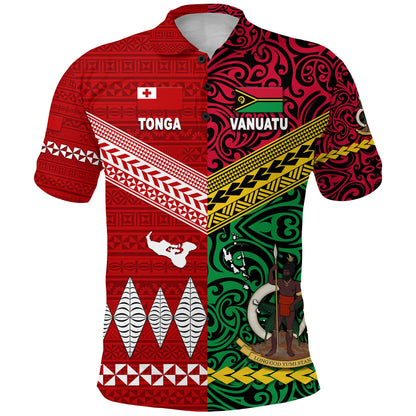 Custom Personalised Vanuatu And Tonga Polo Shirt Polynesian Together - Bright Red, Custom Text And Number