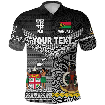 Custom Personalised Vanuatu And Fiji Polo Shirt Together - Black