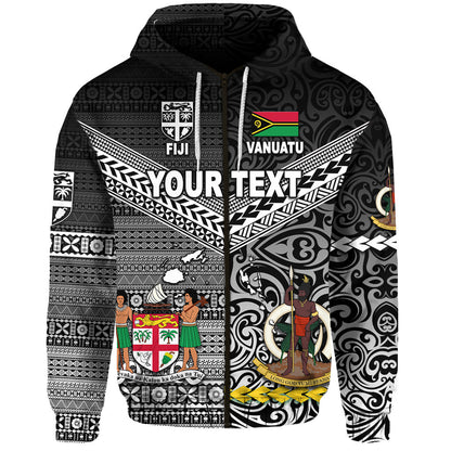 ( Personalised) Vanuatu And Fiji Zip Hoodie Together Black