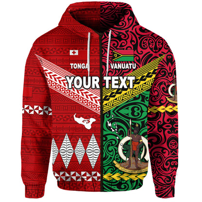 ( Personalised) Vanuatu And Tonga Zip Hoodie Polynesian Together Bright Red