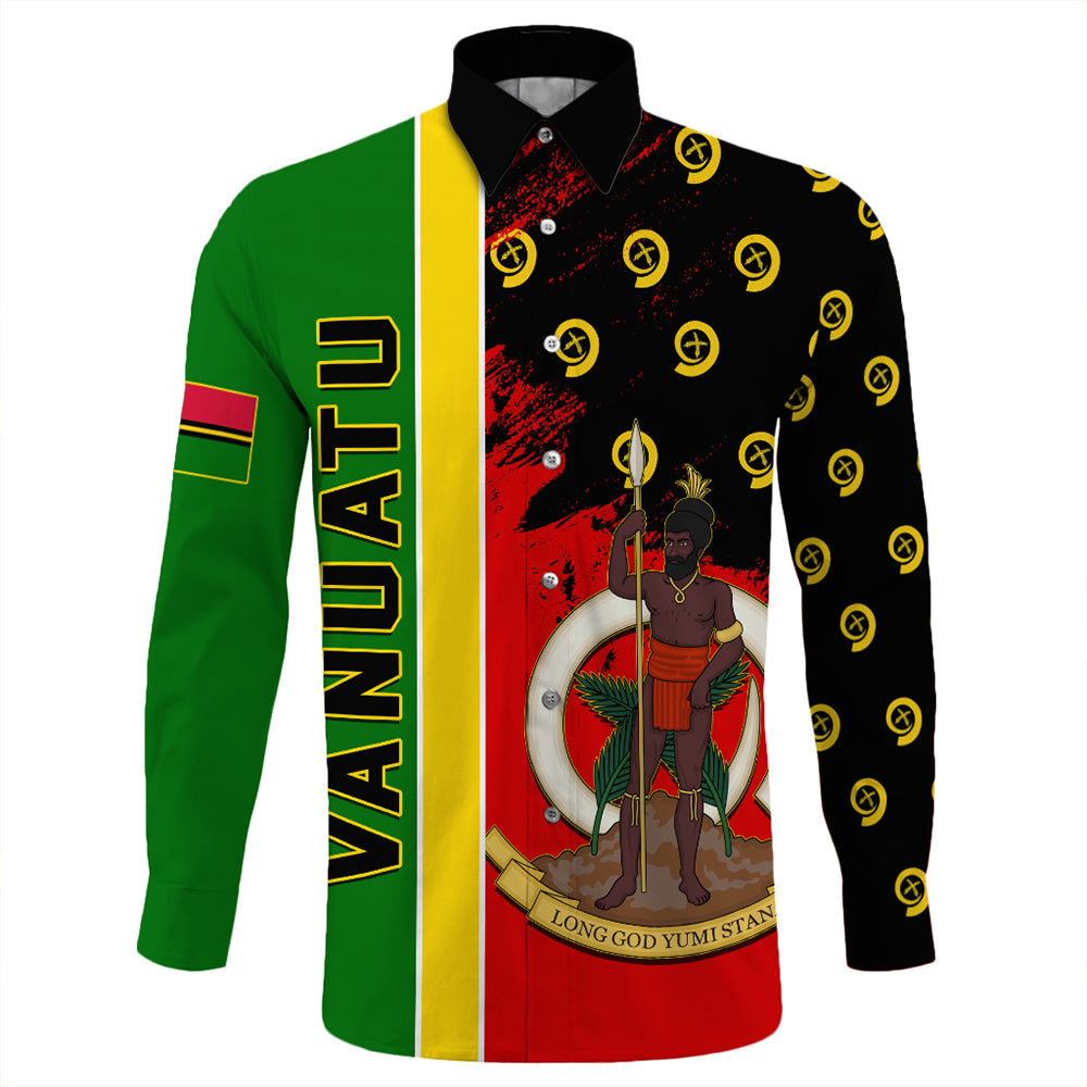 Vanuatu Flag Pattern Style Long Sleeve Button Shirt