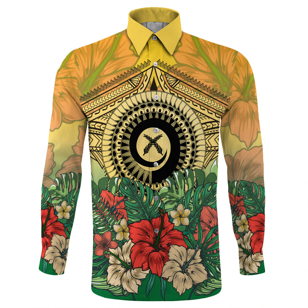Vanuatu Polynesian Hibiscus Long Sleeve Button Shirt