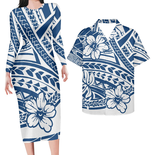 Hawaii Matching Clothes For Couples Hawaii Floral Polynesian Tribal Pattern Bodycon Dress And Hawaii Shirt