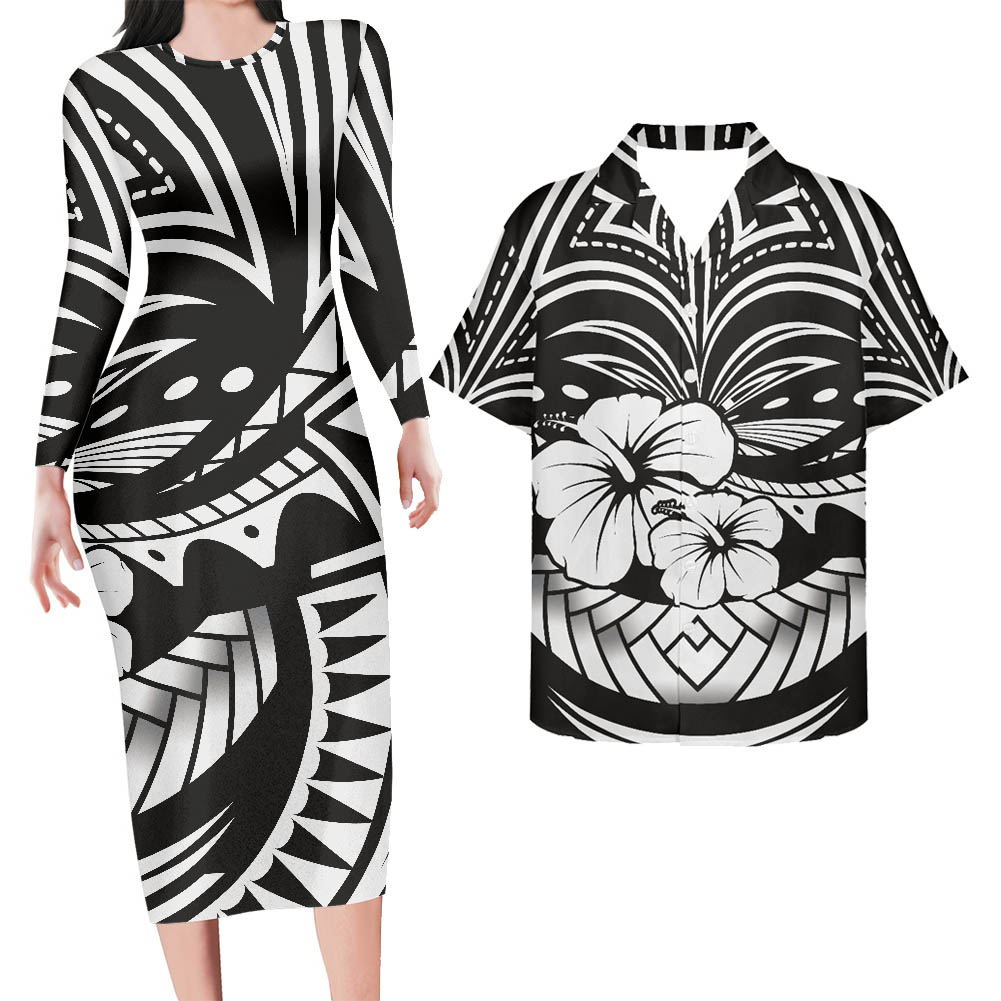 Hawaii His And Her Hawaii Matching Outfit For Couples Hawaii Hibiscus Black Bodycon Dress And Hawaii Shirt