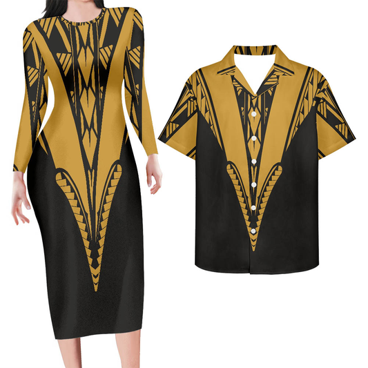 Hawaii Matching Outfit For Couples Hawaii Polynesian Tribal Pattern Bodycon Dress And Hawaii Shirt