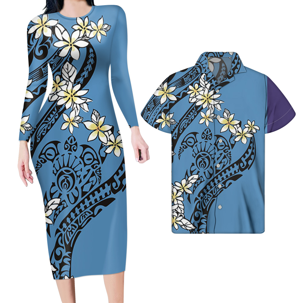 Hawaii Matching Outfit For Couples Hawaii Floral Tattoo Turtle Bodycon Dress And Hawaii Shirt