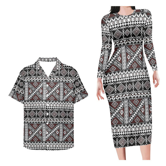 Hawaii Matching Outfit For Couples Polynesian Tribal Bodycon Dress And Black Hawaii Shirt