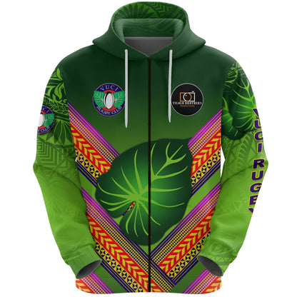 ( Personalised) Fiji Vuci Rugby Club Zip Hoodie Creative Style Green, Text And Number