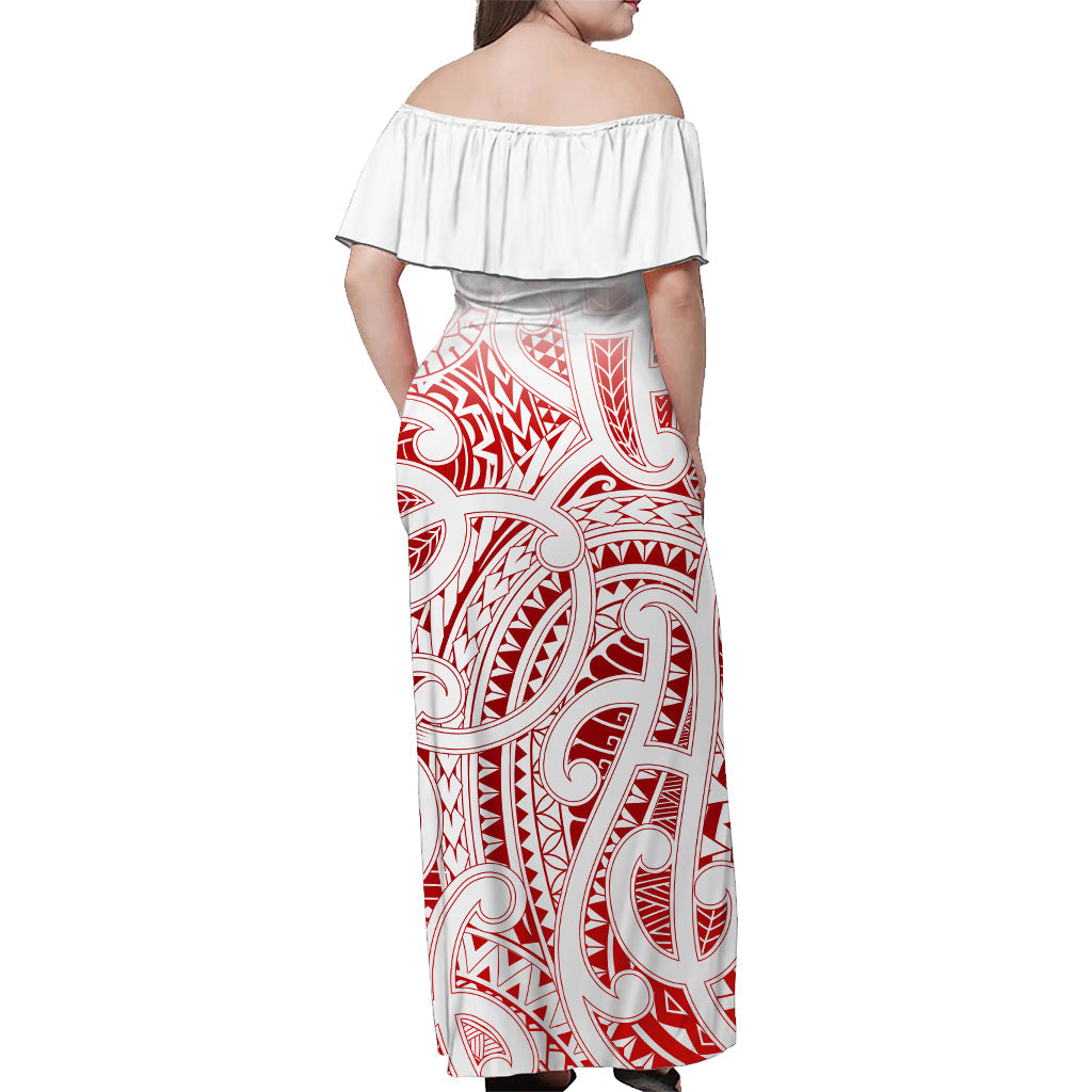 Custom Personalised New Zealand Off Shoulder Long Dress NZ Maori Red