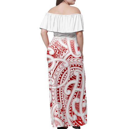 Custom Personalised New Zealand Off Shoulder Long Dress NZ Maori Red