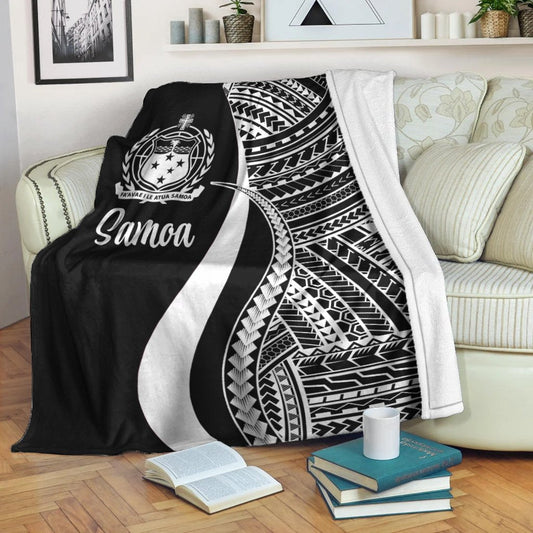Samoa Premium Blanket White Polynesian Tentacle Tribal Pattern