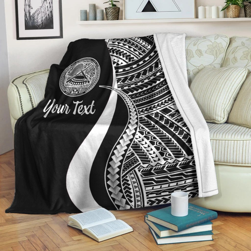 American Samoa Custom Personalised Premium Blanket White Polynesian Tentacle Tribal Pattern