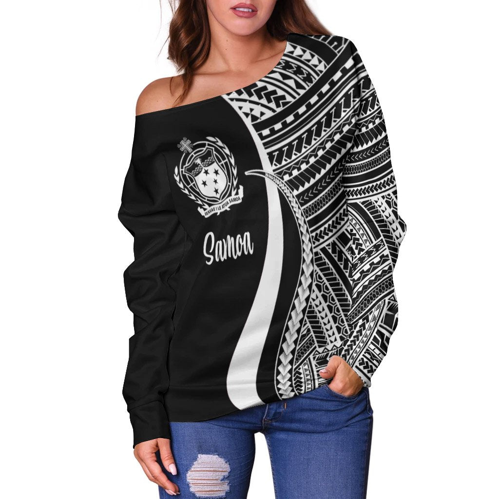 Samoa Women's Off Shoulder Sweater White Polynesian Tentacle Tribal Pattern
