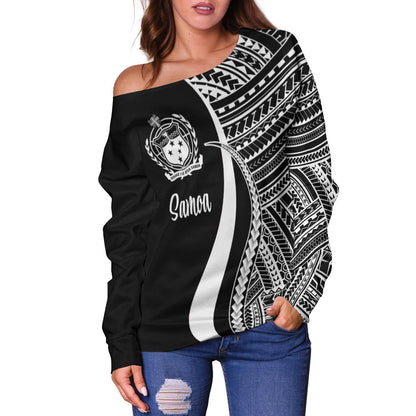 Samoa Women's Off Shoulder Sweater White Polynesian Tentacle Tribal Pattern