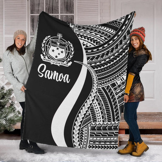 Samoa Premium Blanket White Polynesian Tentacle Tribal Pattern
