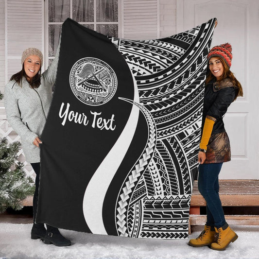American Samoa Custom Personalised Premium Blanket White Polynesian Tentacle Tribal Pattern
