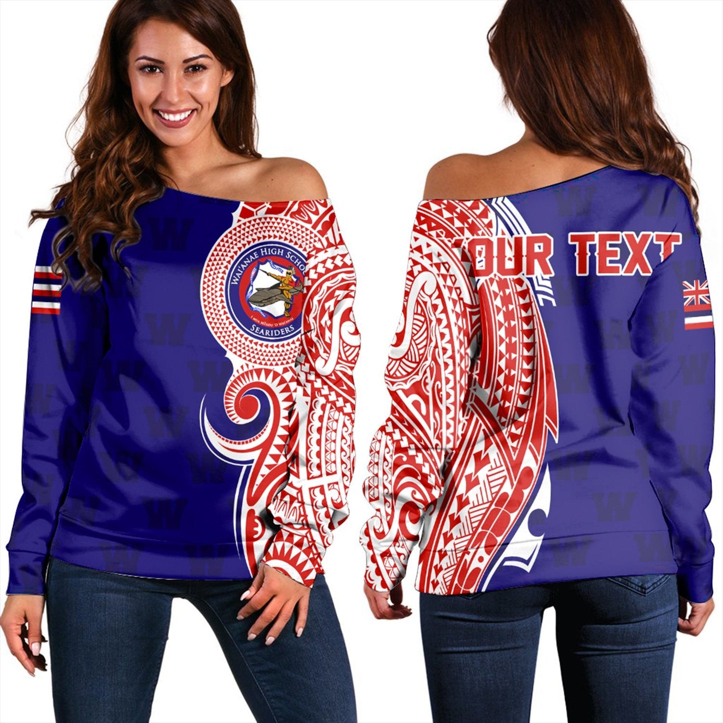 (Personalised) Hawaii Waianae High Tribal Kakau Women's Off Shoulder Sweatshirt AH