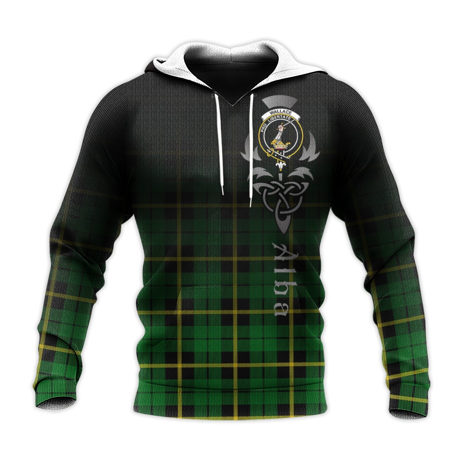 Printivon Wallace Hunting Green Tartan Crest Alba Celtic Hoodie