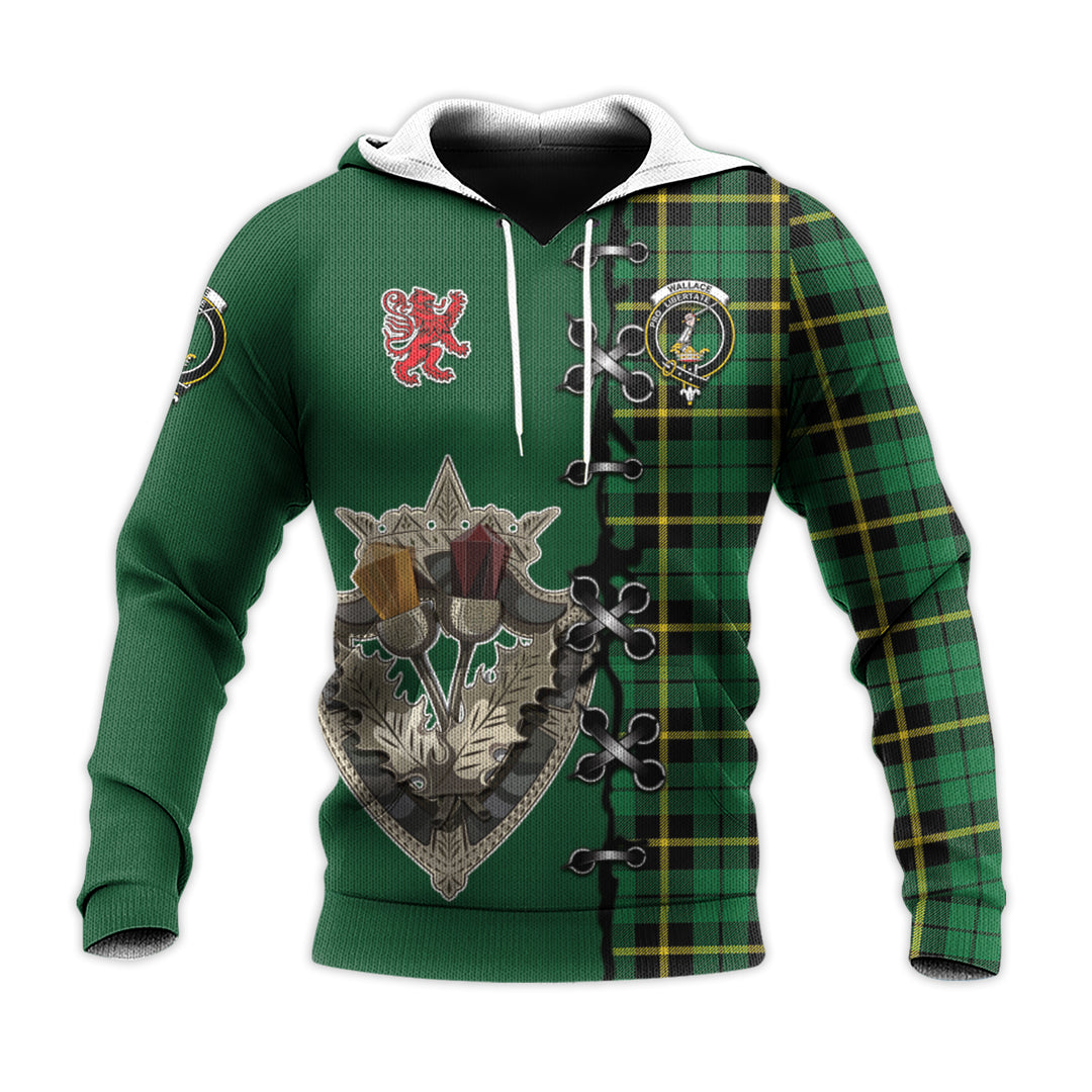 Printivon Wallace Hunting Green Tartan Hoodie Lion Rampant And Celtic Thistle Style