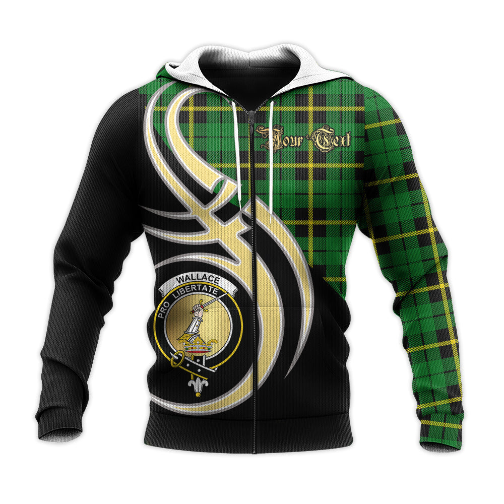 Printivon Wallace Hunting Green Clan Believe In Me Crest Tartan Knitted Hoodie Custom Your Text