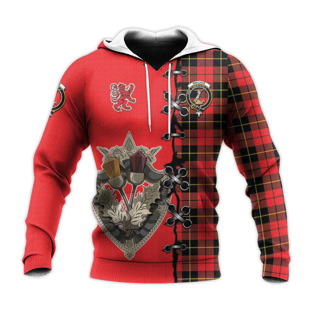 Printivon Wallace Hunting Red Tartan Hoodie Lion Rampant And Celtic Thistle Style