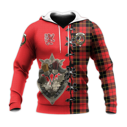 Printivon Wallace Hunting Red Tartan Hoodie Lion Rampant And Celtic Thistle Style