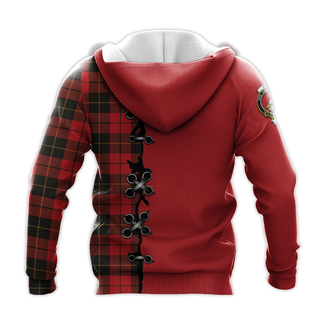 Printivon Wallace Weathered Tartan Hoodie Lion Rampant And Celtic Thistle Style