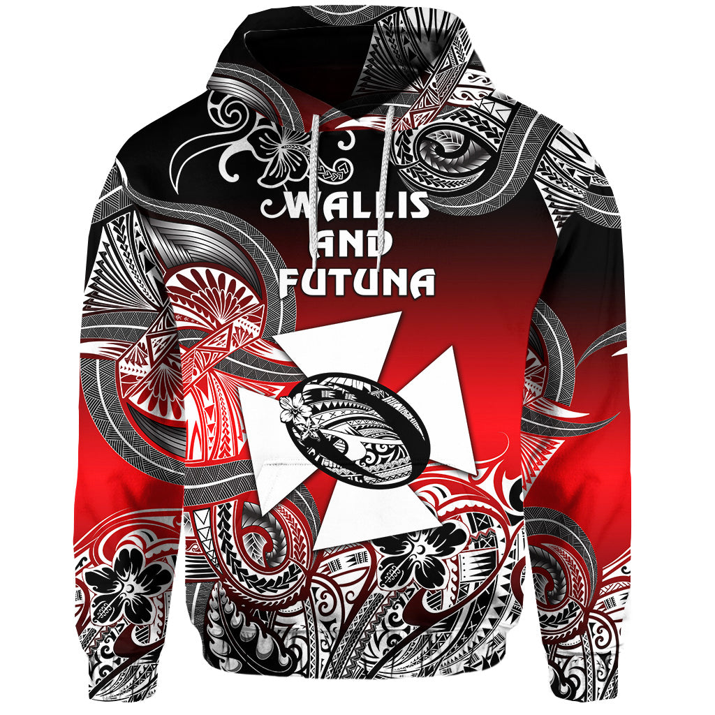 ( Personalised) Wallis and Futuna Polynesian Hoodie Unique Style Gradient Red Black