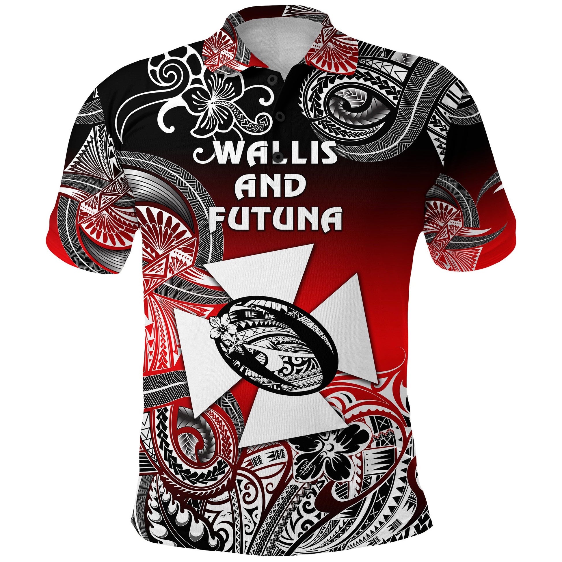 Wallis and Futuna Polynesian Polo Shirt Unique Style - Gradient Red Black