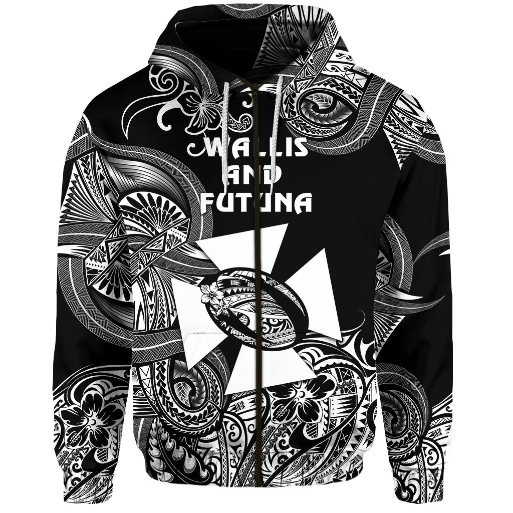 Wallis and Futuna Polynesian Zip Hoodie Unique Style Black