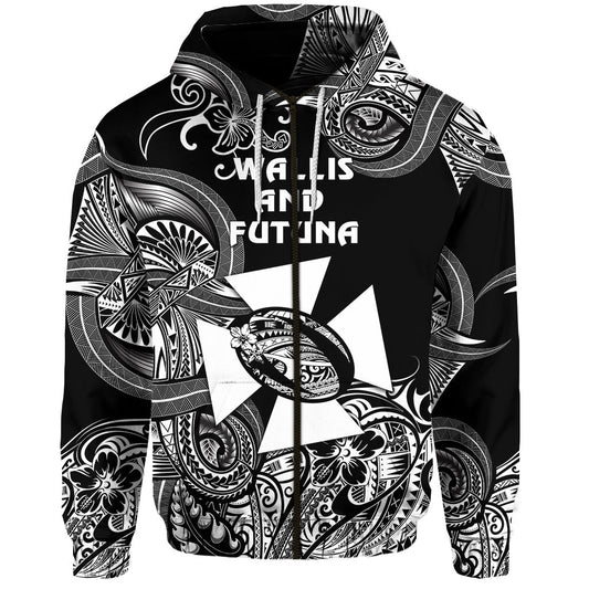 Wallis and Futuna Polynesian Zip Hoodie Unique Style Black