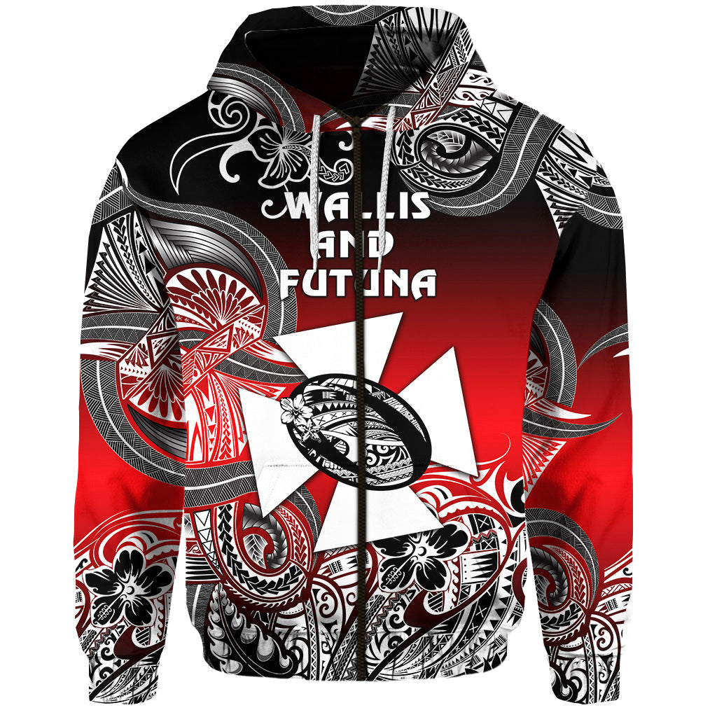 Wallis and Futuna Polynesian Zip Hoodie Unique Style Gradient Red Black