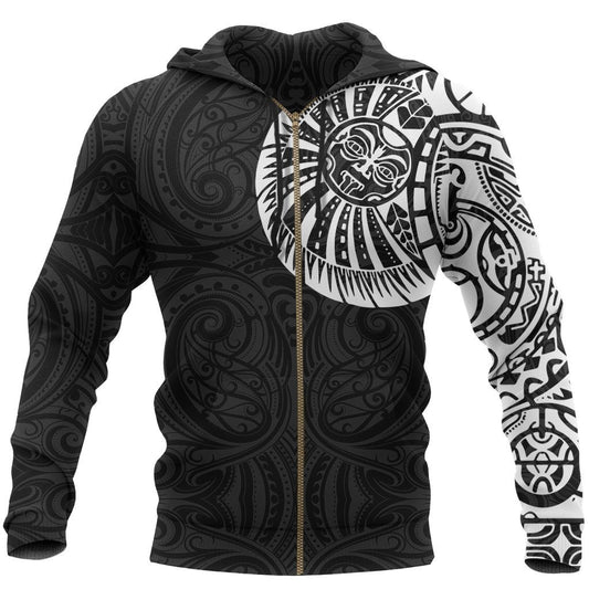 New Zealand Maori Zip Hoodie, Maori Warrior Tattoo Full Zip Hoodie White